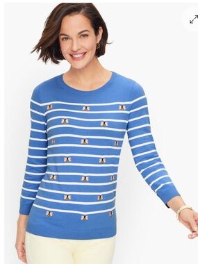 Talbots STRIPE EMBROIDERED BEE CREWNECK SWEATER sz small petite